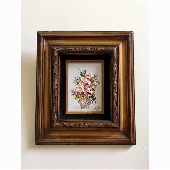 SOLD :: Vintage Framed Flower Painting - Picture 3 of 6